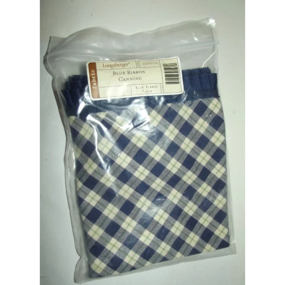 Longaberger Navy and Cream Plaid Fabric Basket Liner